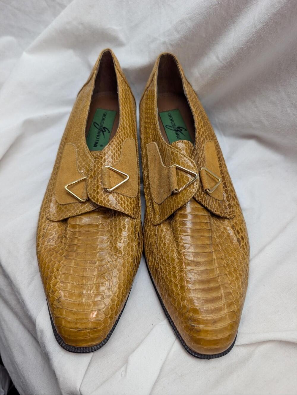 GIORGIO BRUTINI 10.5 M Gold Genuine Snake Skin Shoes Italian VINTAGE - Picture 2 of 12